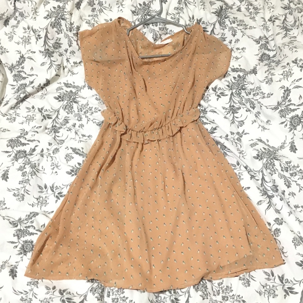 Tan Bird Print Dress